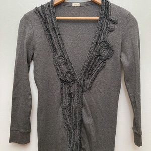 J. Crew Cotton Cardigan with Abstract Silk Trim